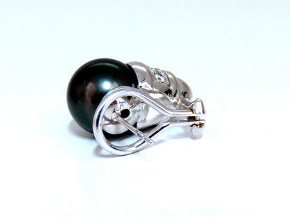 11mm natural tahitian pearl & .50ct diamonds raised cap earrings 14kt *v