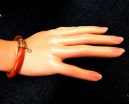 GIA Certified Natural Orange Brown Jade Bangle Bracelet 14kt *v