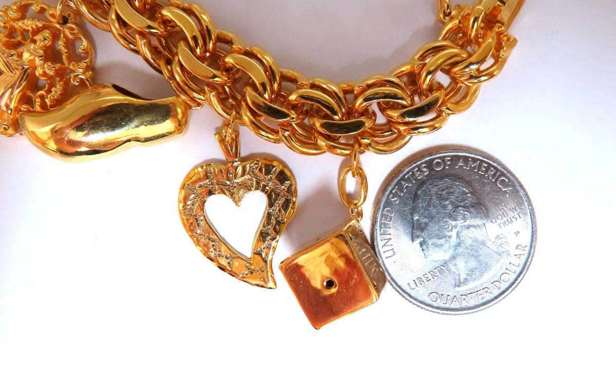 14kt 10 Charm Bracelet Fairy Horn Irish Lock Cross Jade Mary Slipper Heart *v