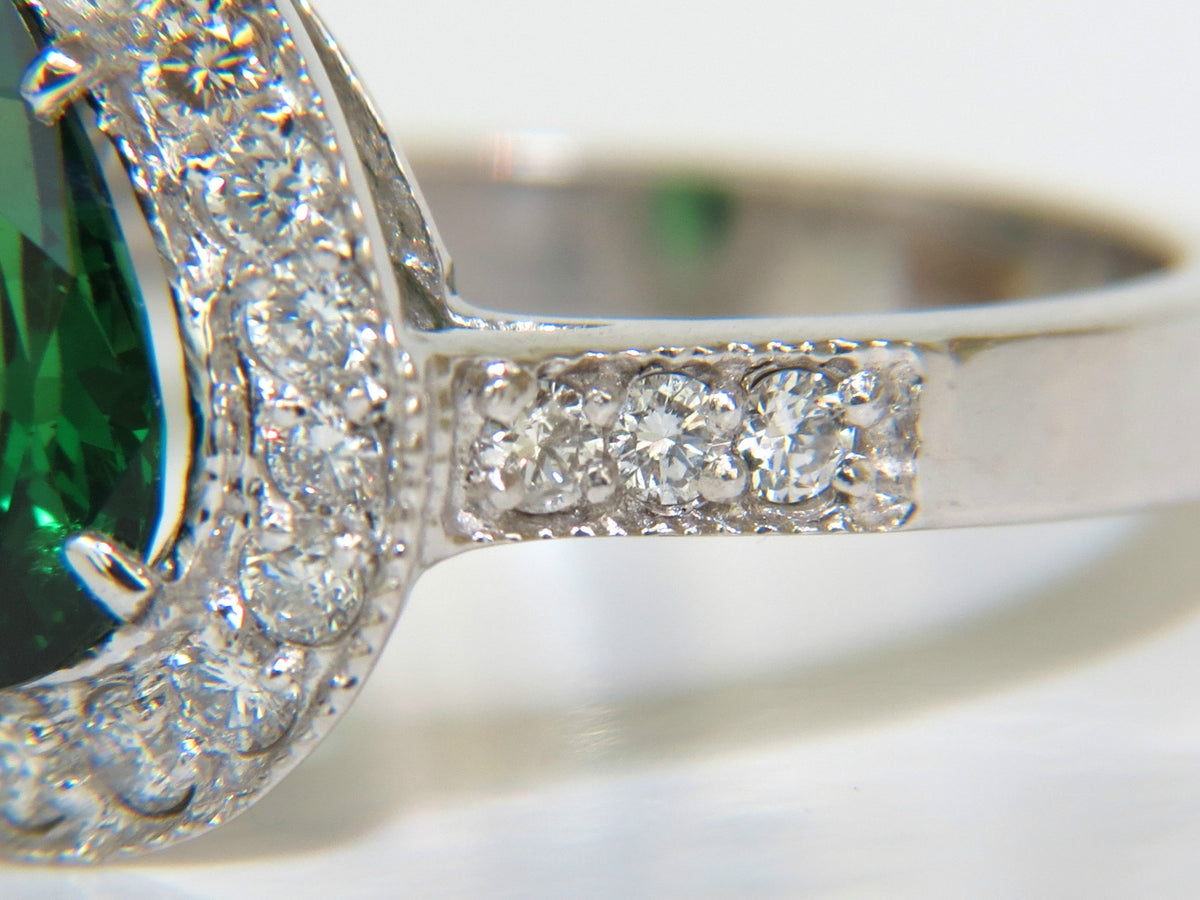 2.56CT NATURAL BRIGHT FINE GEM GREEN TSAVORITE DIAMOND RING 14KT *v