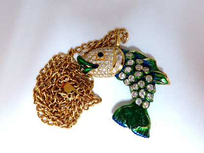 10.12ct Natural Sapphire Emerald & Diamonds Enamel Fish Pendant 18kt *v