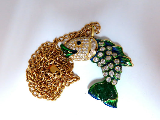 10.12ct Natural Sapphire Emerald & Diamonds Enamel Fish Pendant 18kt *v