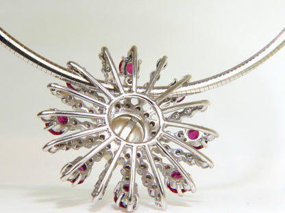 5.75CT NATURAL GEM RUBY DIAMOND 3D STAR BURST PEARL PENDANT *v