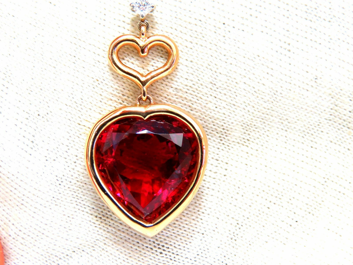 GIA Certified Natural Red Heart Tourmaline Diamonds Dangle Earrings 14k *v