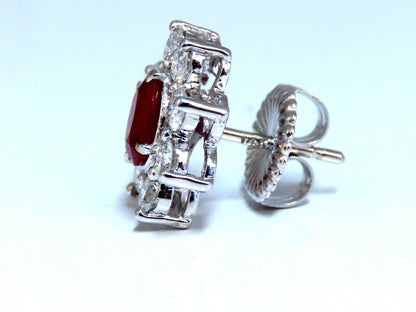 GIA Certified 3.77ct Natural Heat Ruby Diamond Cluster Earrings 14kt *v
