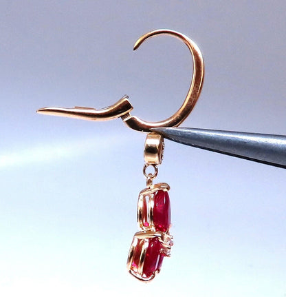 3ct Natural Ruby Diamonds Cluster Earrings 14kt Gold *v