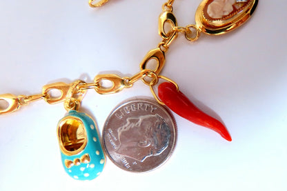 Eight Charms Link Bracelet 14kt gold 7.5 inch 14gm *v