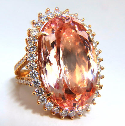 GIA Certified 36.18ct Natural Orangy Pink Morganite Diamonds Ring 18kt*v
