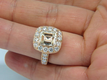 GIA CERTIFIED 5.37CT EMERALD CUT NATURAL DIAMOND RING 18KT HALO CLUSTER *v