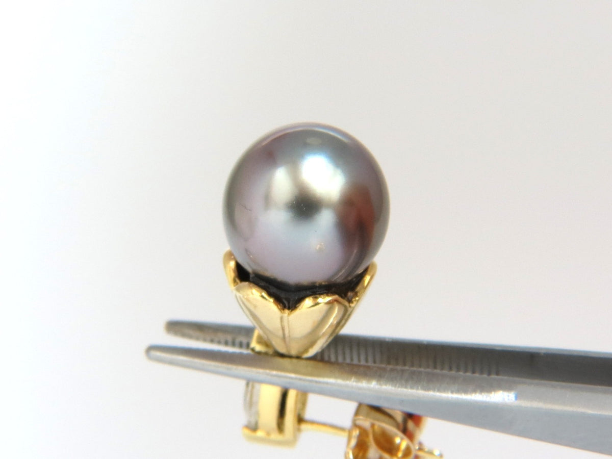 10mm natural Tahitian pearl & .80ct diamonds drop cap earrings 14kt *v