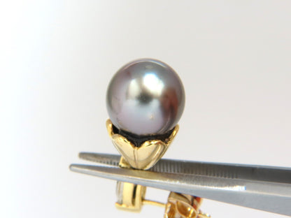 10mm natural Tahitian pearl & .80ct diamonds drop cap earrings 14kt *v