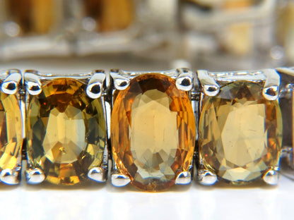 33.00ct. NATURAL GEM YELLOW GREEN ORANGE COLOR SAPPHIRES TENNIS BRACELET 14kt *v