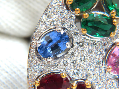 7.26CT NATURAL SAPPHIRE EMERALD RUBY DIAMONDS SECTIONAL COCKTAIL RING 18KT*v