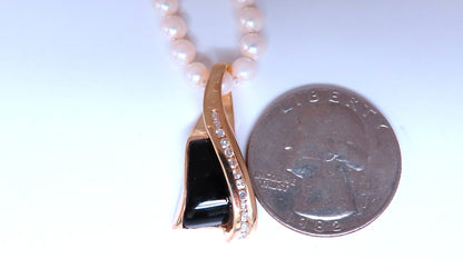 Carved Black Onyx Natural Diamonds Necklace 14kt Gold *v