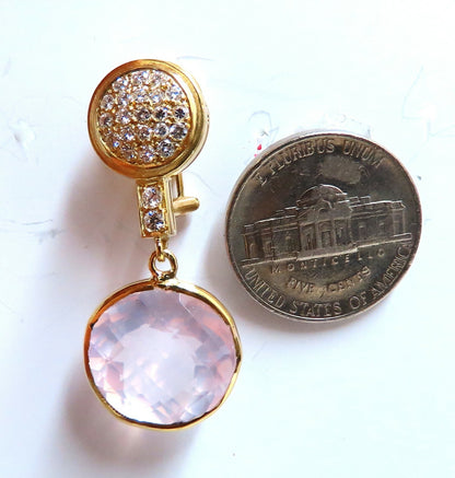 30.33ct Natural Rose Quartz Diamond Dangle Earrings 18 Karat Pink Flash *v