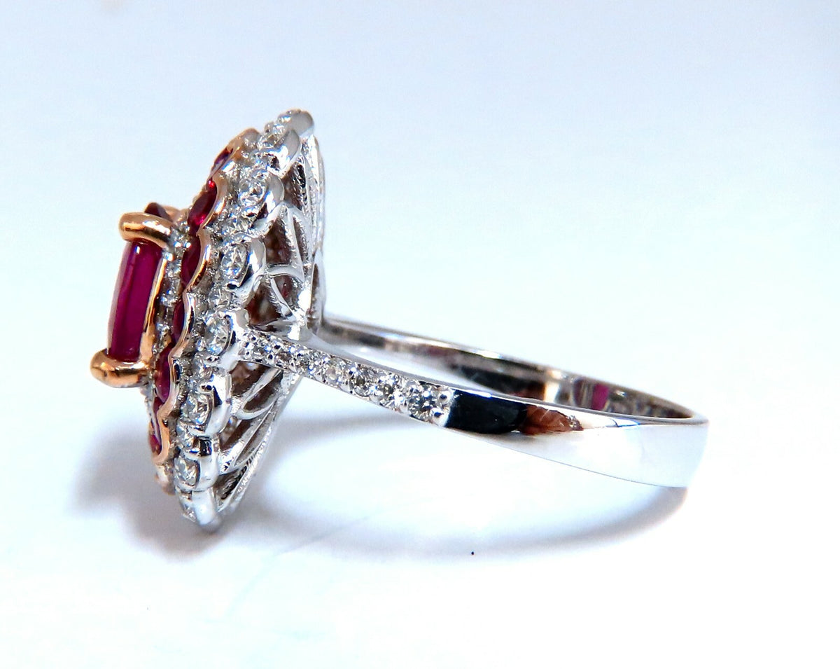 GIA Certified 4.06ct oval cut red No Heat Ruby diamonds Ballerina ring 14kt*V