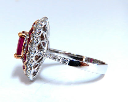 GIA Certified 4.06ct oval cut red No Heat Ruby diamonds Ballerina ring 14kt*V