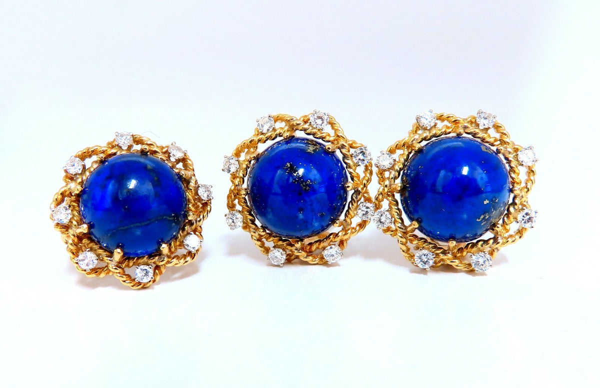 GIA Certified Natural Lapis Diamond Clip Earrings & Ring 18kt *v