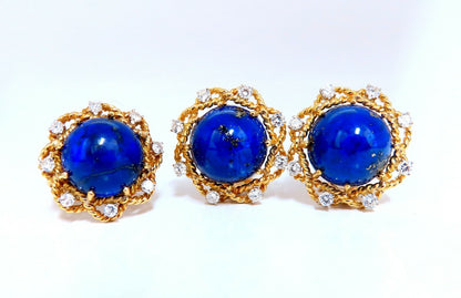 GIA Certified Natural Lapis Diamond Clip Earrings & Ring 18kt *v