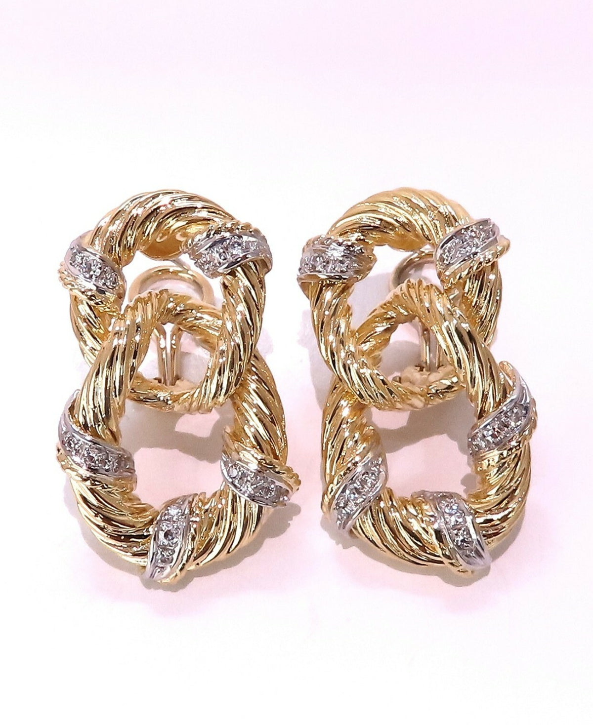 .50ct. natural round diamond loop link earrings 18kt clip *v