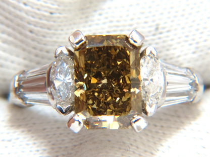 GIA 3.12ct. radiant fancy brown green yellow diamonds platinum ring *v
