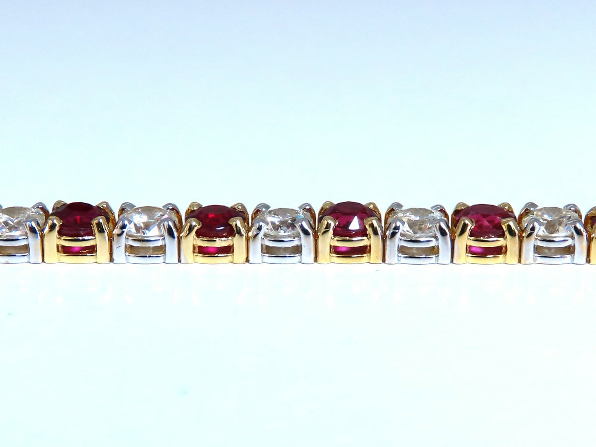 11.83ct Vivid Red Natural Ruby Diamonds Tennis Bracelet 14kt Gold Two Toned *v