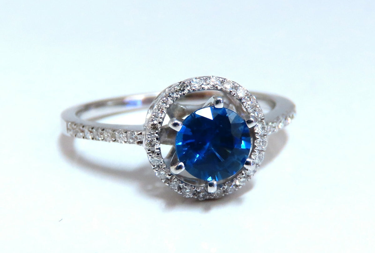 1.22ct Natural Blue Sapphire Halo Cluster Ring 14 Karat *v