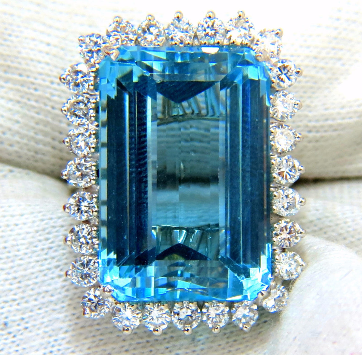 GIA Certified 33.85ct Natural Blue Aquamarine diamonds ring 14kt *v