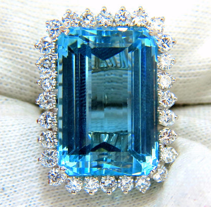 GIA Certified 33.85ct Natural Blue Aquamarine diamonds ring 14kt *v