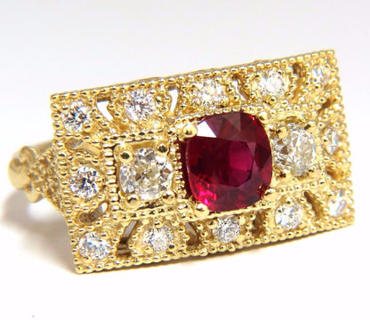 GIA 2.31CT NATURAL CUSHION VIVID RED RUBY DIAMONDS BYZANTINE RING 18KT GOLD*v