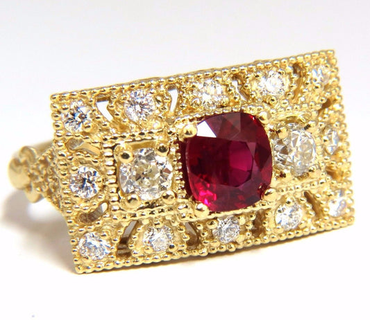 GIA 2.31CT NATURAL CUSHION VIVID RED RUBY DIAMONDS BYZANTINE RING 18KT GOLD*v