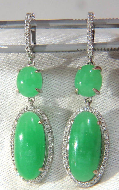 27.80ct GREEN QUARTZ DIAMOND DANGLE EARRINGS 14KT *v