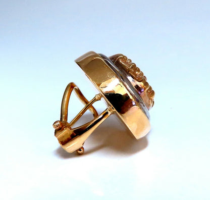 14kt Gold Cross Thread Deco Oval Frame Earrings Omega Clip *v