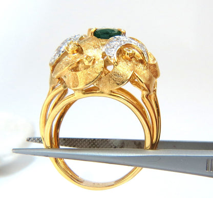 2.08ct Natural Oval Emerald diamond ring 14kt Florentine Dome*v