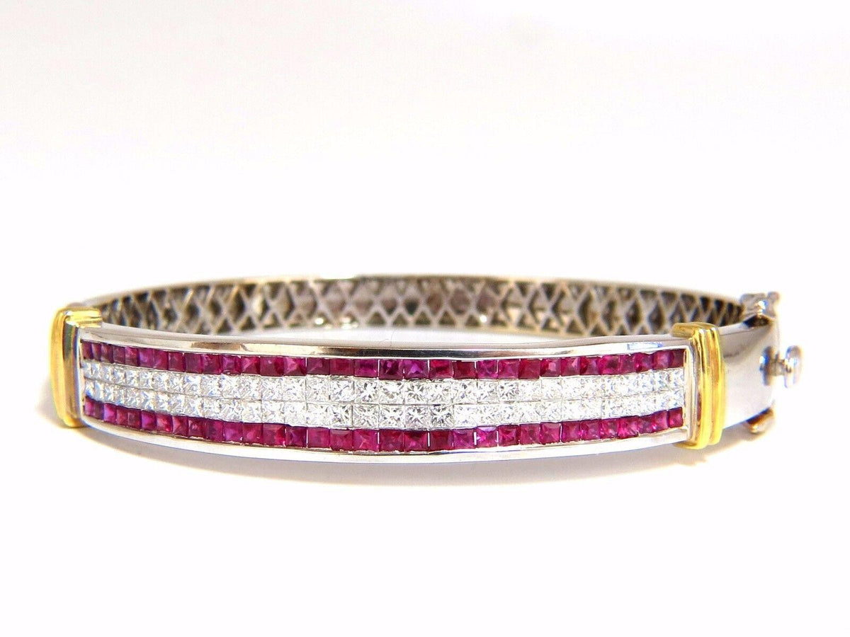 5.30ct natural princess cut ruby diamonds bangle bracelet 18kt gold 12242 *v