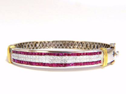 5.30ct natural princess cut ruby diamonds bangle bracelet 18kt gold 12242 *v