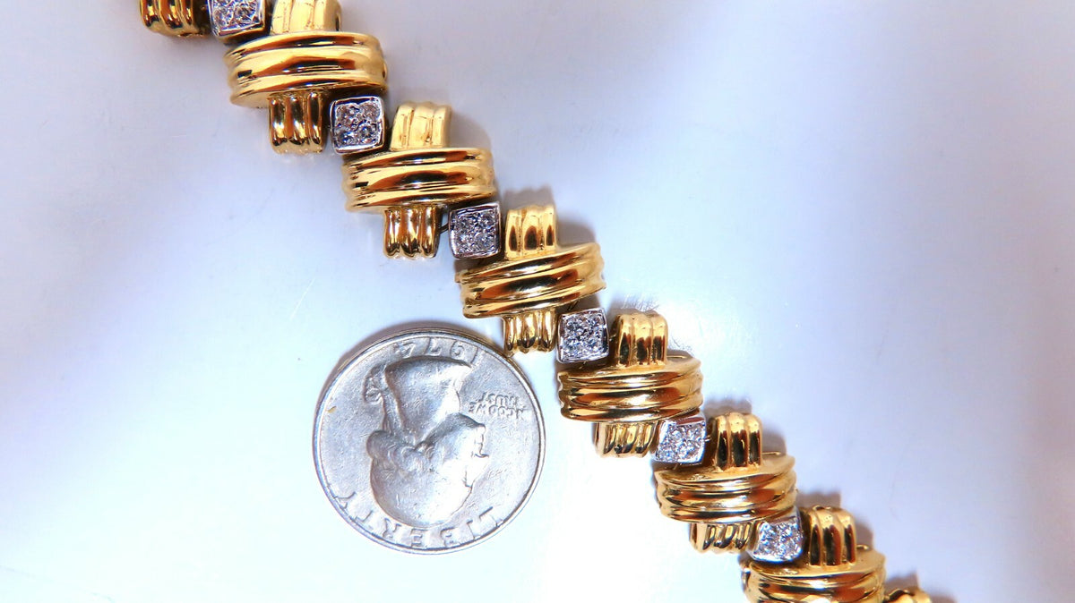 Natural Diamonds X Bracelet wide caliber 14kt two toned 39 grams *v