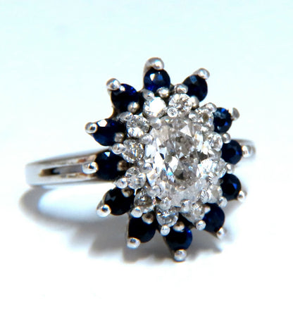.70ct Natural Oval Diamond Sapphire Cluster Platinum Ring *v
