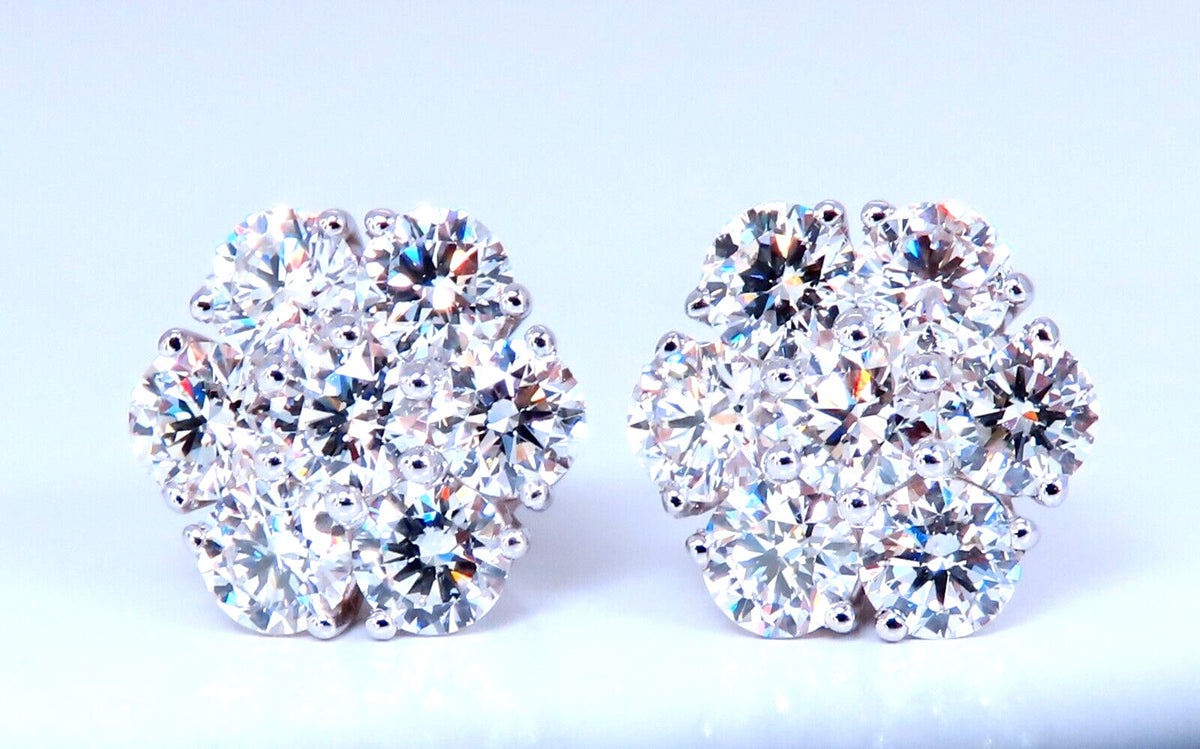 4.28ct. natural round diamond cluster earrings 14kt gold flower *v