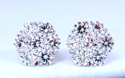 4.28ct. natural round diamond cluster earrings 14kt gold flower *v