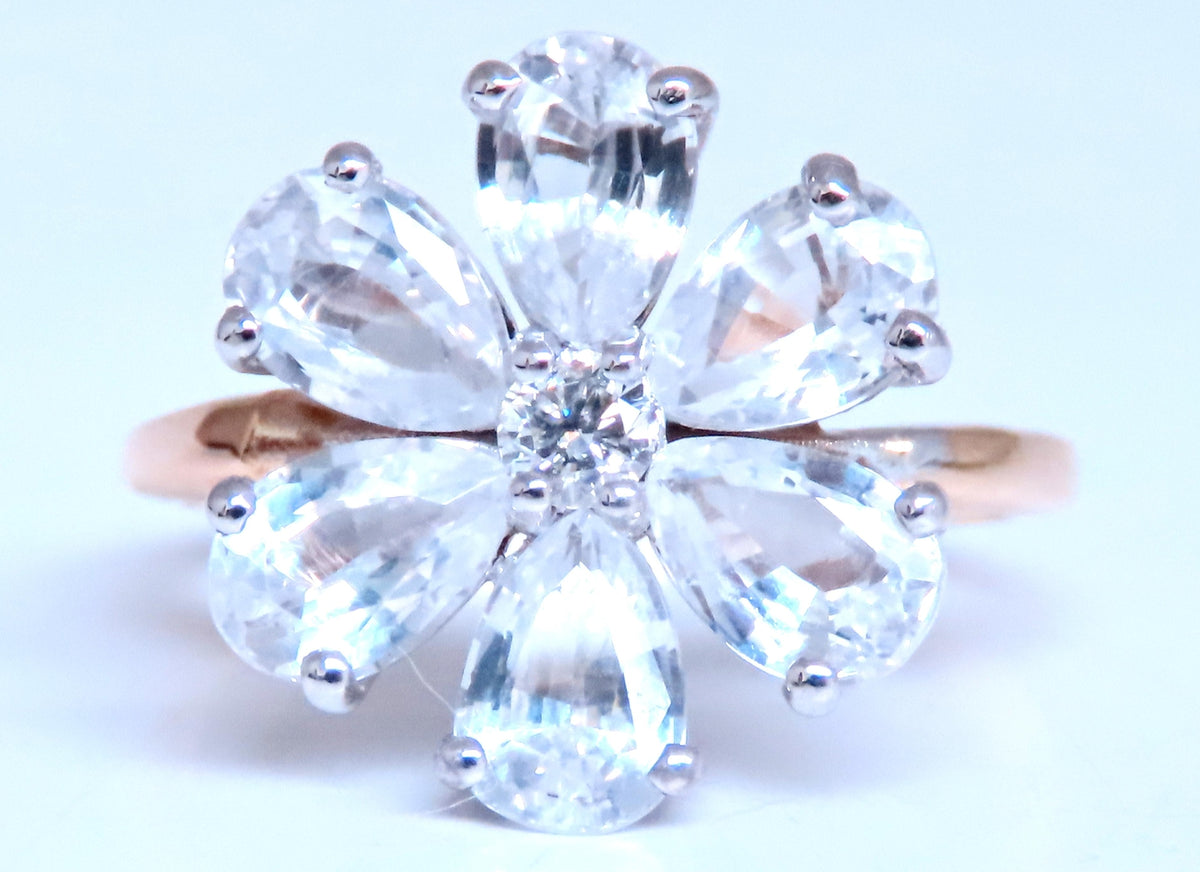 White sapphire Daisy Cluster Clover Ring 14kt Gold 12549 *v