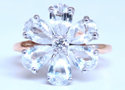 White sapphire Daisy Cluster Clover Ring 14kt Gold 12549 *v