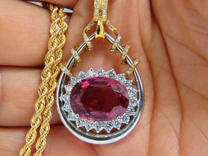 GIA 12.62CT NATURAL RUBELLITE PINK TOURMALINE DIAMONDS NECKLACE 18KT *V