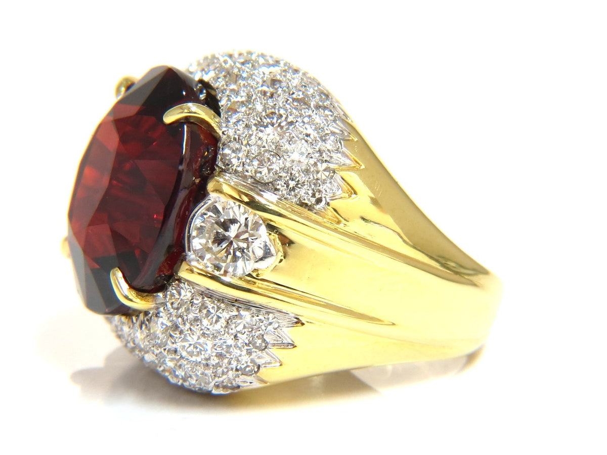 32.64ct GIA NATURAL RED SPESSARTITE GARNET DIAMONDS RAISED DOME RING 18KT *v