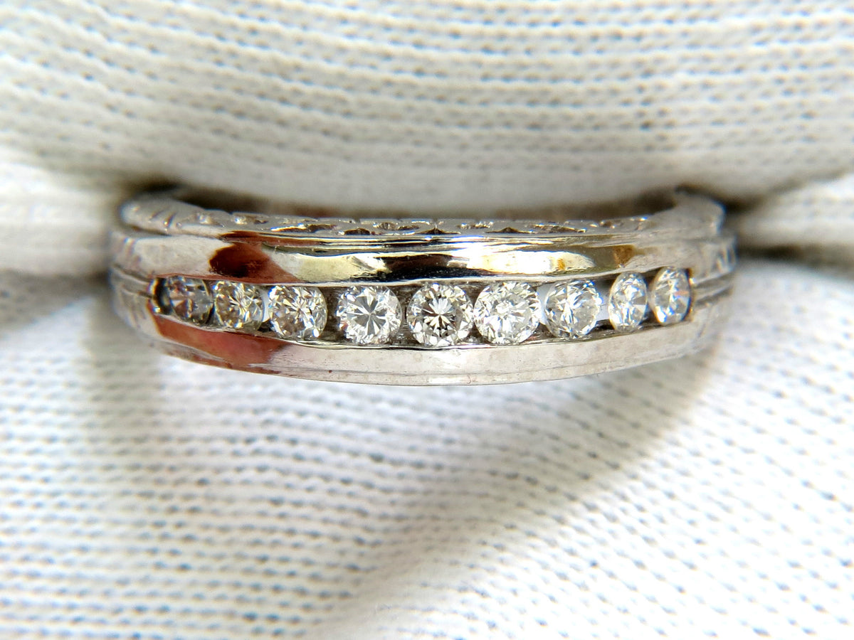 .35ct. NATURAL DIAMONDS CHANNEL DECO GILT ETCHED SCALING SHANK RING PLATINUM *v