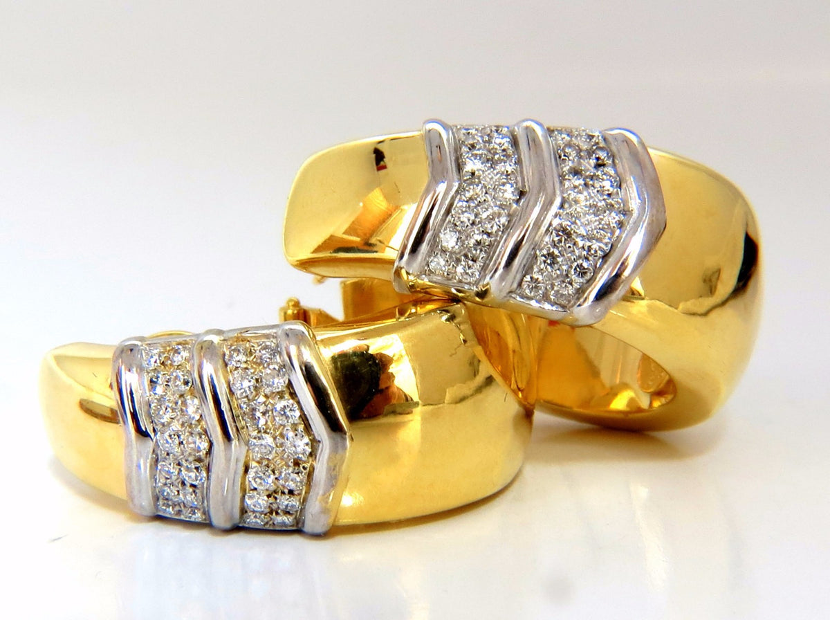 1.00ct large size classic diamond semi hoop earrings 18kt gold *v