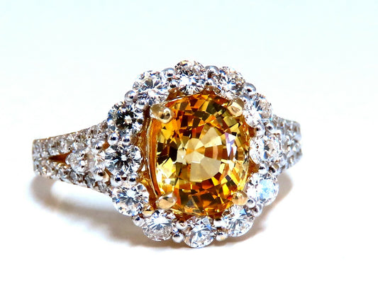 GIA Certified 2.59Ct Natural Yellow Natural Sapphire Diamonds Ring 14kt *v