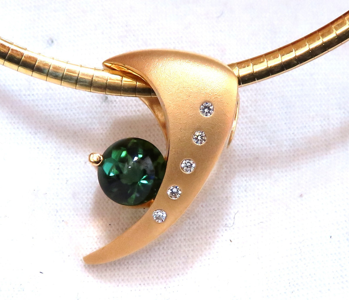 3ct Natural Green Round Tourmaline Mod Deco Necklace Omega 14kt *v
