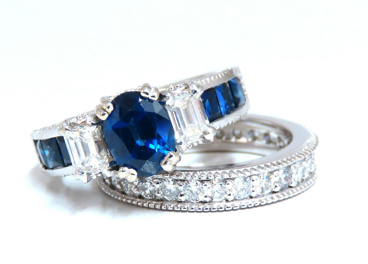 GIA Certified 1.86ct Natural Sapphire Diamonds Ring & matching eternity band *v