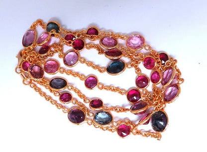 18ct Natural Ruby Sapphire Yard Necklace 14kt Gold *v